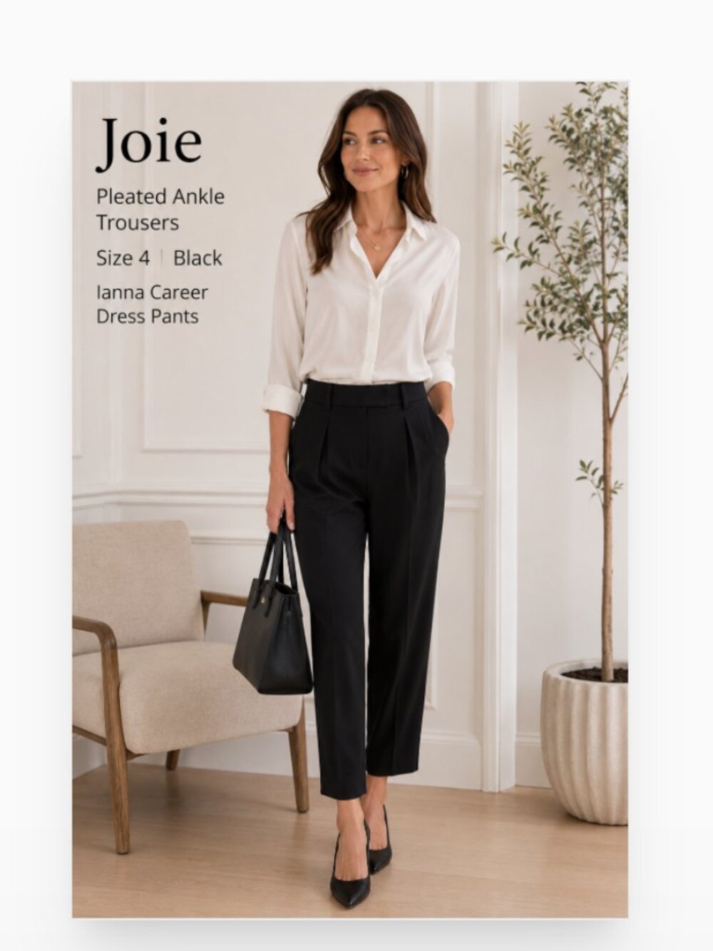 Joie Pleated Ankle Trousers 4 Black Ianna Career Dress Pants